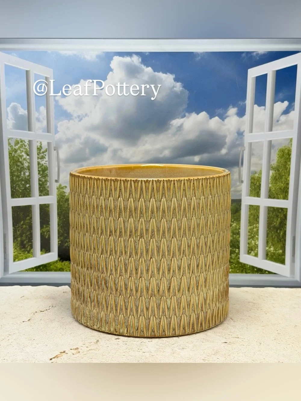 Beige Textured Ceramic Planter with Drainage Hole | 5.5 Inch Decorative Indoor